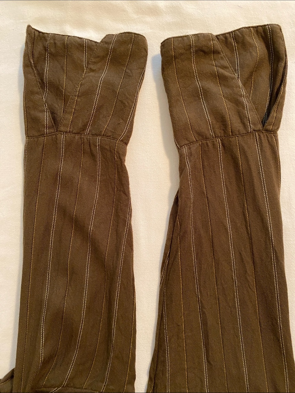Free People Button Shoulder Long sleeve Blouse Olive Green Pinstripe Peplum Back - Picture 8 of 14